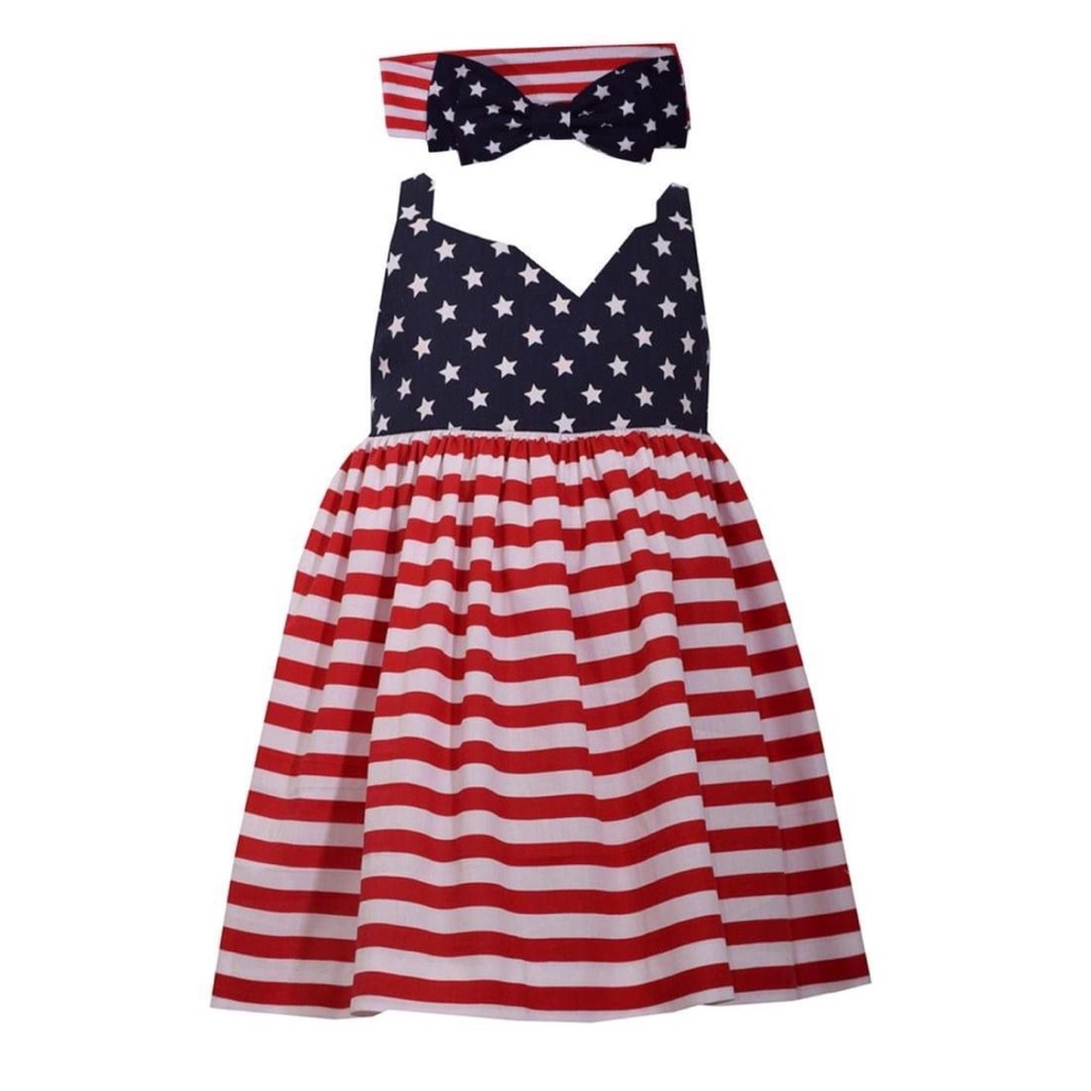 Baby Girl July Fourth Summer Dress & Headband New